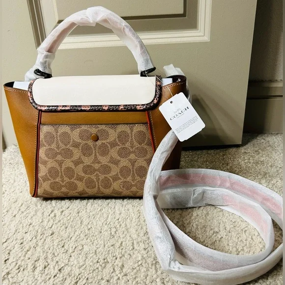 Coach Courier Carryall 23 In Colorblock Signature Canvas With Snakeskin Detail - Picture 7 of 10